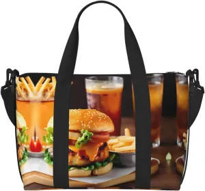 Travel Duffle Bag Weekender Bag Carry On Tote Bag Sport Gym Bag for Women Men Chicken leg burger drink Print