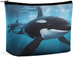 Travel Makeup Bag Portable Cosmetic Bags for Women Killer Whale Make Up Bags Organizer With Zipper Waterproof Open Flat Toiletry Bag Cute Makeup Pouch for Travel Accessories