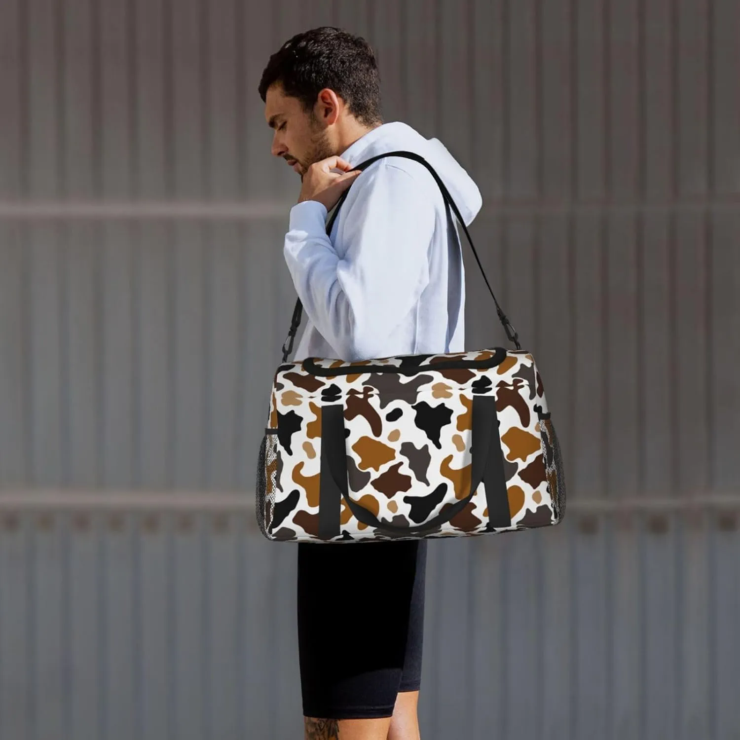 Travel Weekender Overnight Bags Brown Cow Print Foldable Hand Travel Bag Duffel Bag For Men Women Sport Gym