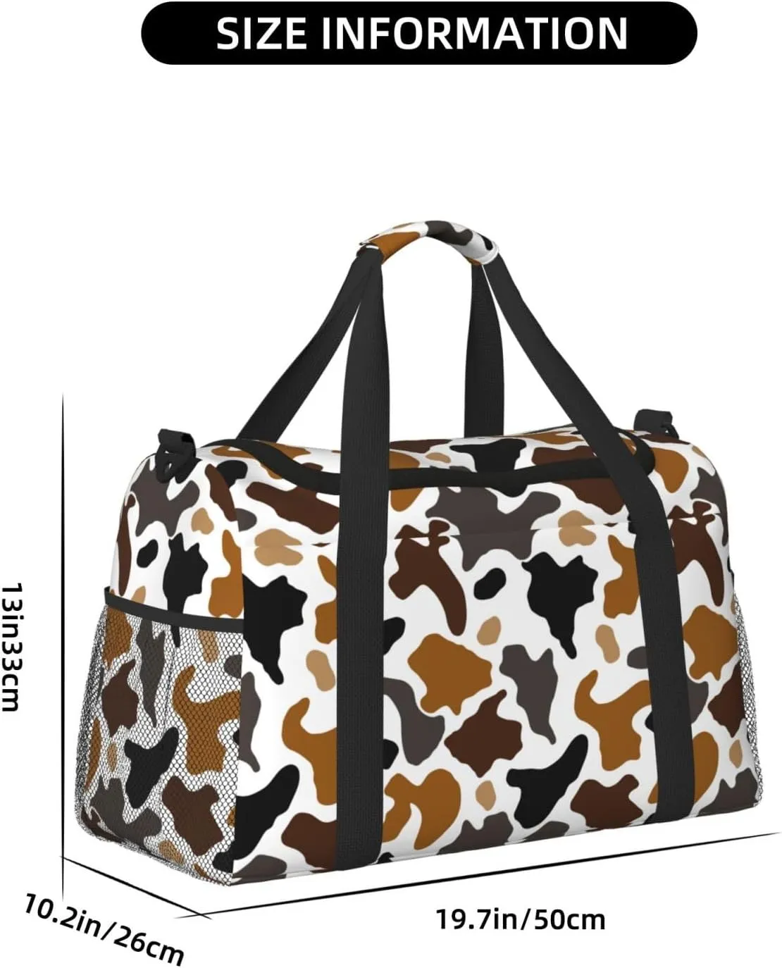 Travel Weekender Overnight Bags Brown Cow Print Foldable Hand Travel Bag Duffel Bag For Men Women Sport Gym