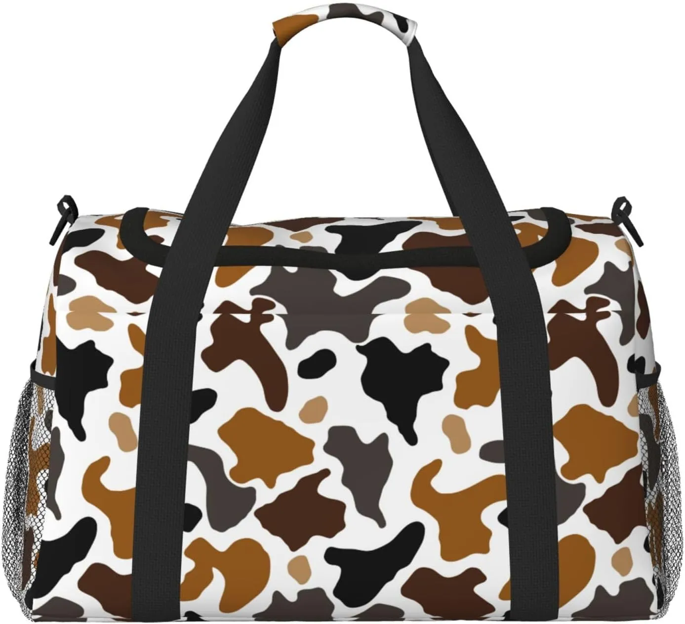 Travel Weekender Overnight Bags Brown Cow Print Foldable Hand Travel Bag Duffel Bag For Men Women Sport Gym