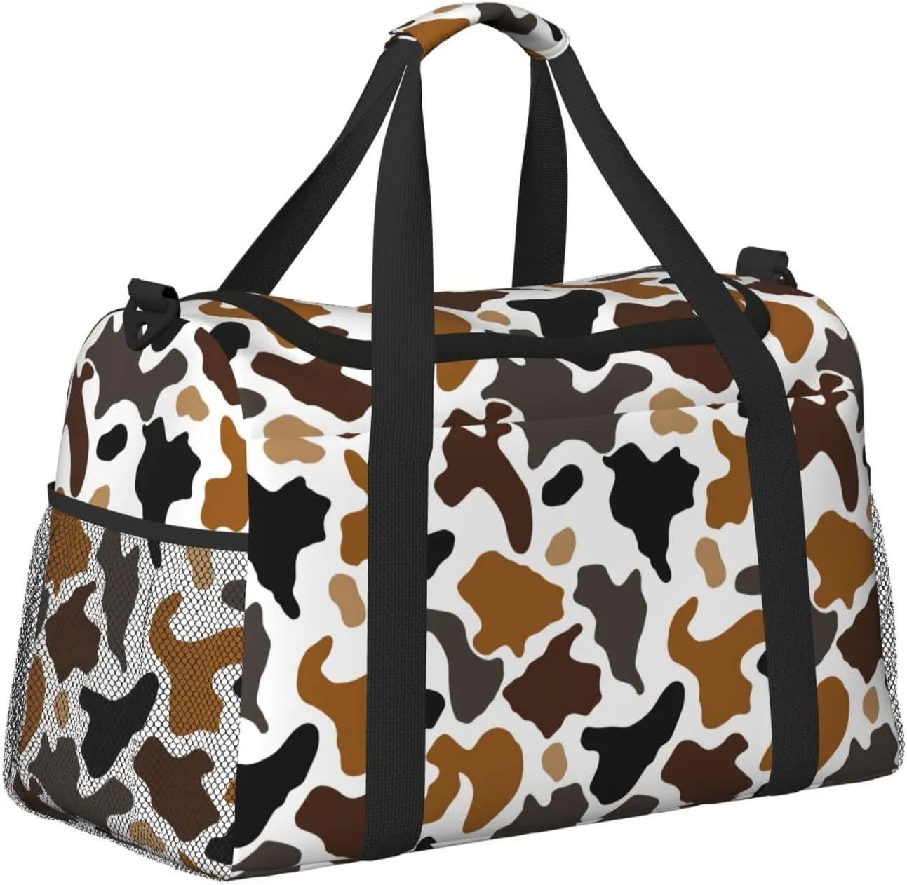 Travel Weekender Overnight Bags Brown Cow Print Foldable Hand Travel Bag Duffel Bag For Men Women Sport Gym