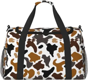Travel Weekender Overnight Bags Brown Cow Print Foldable Hand Travel Bag Duffel Bag For Men Women Sport Gym