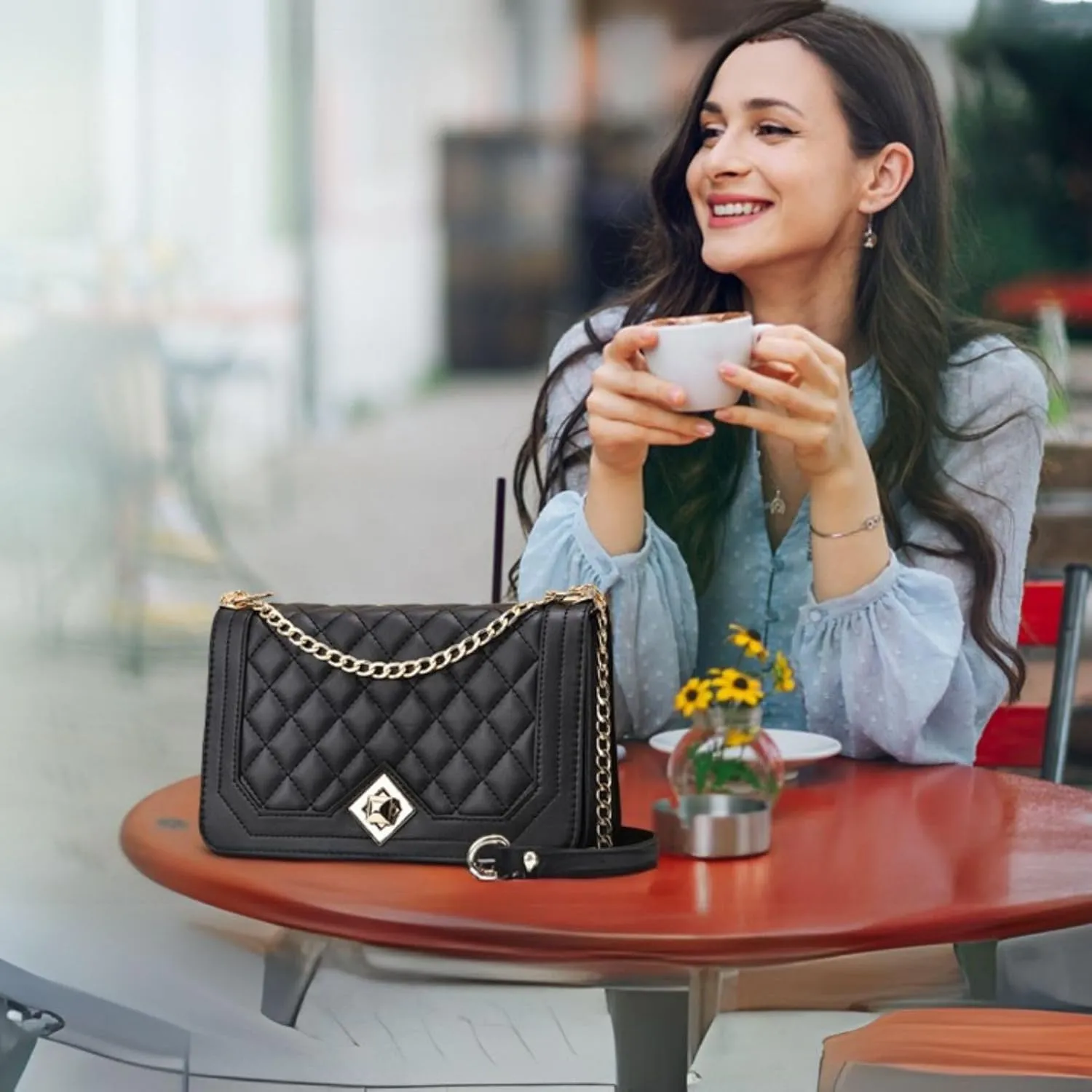 Travistar Crossbody Bags for Women Small Handbags PU Leather Shoulder Bag Purse Evening Bag Quilted Satchels with Chain Strap
