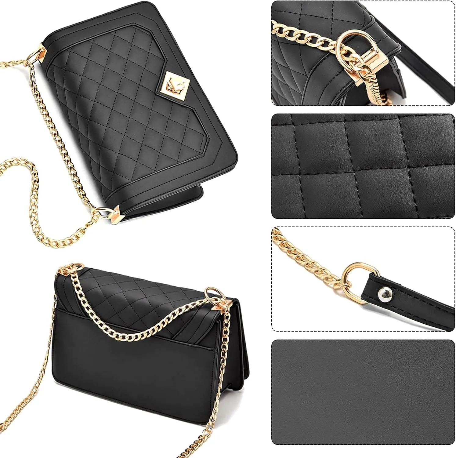 Travistar Crossbody Bags for Women Small Handbags PU Leather Shoulder Bag Purse Evening Bag Quilted Satchels with Chain Strap