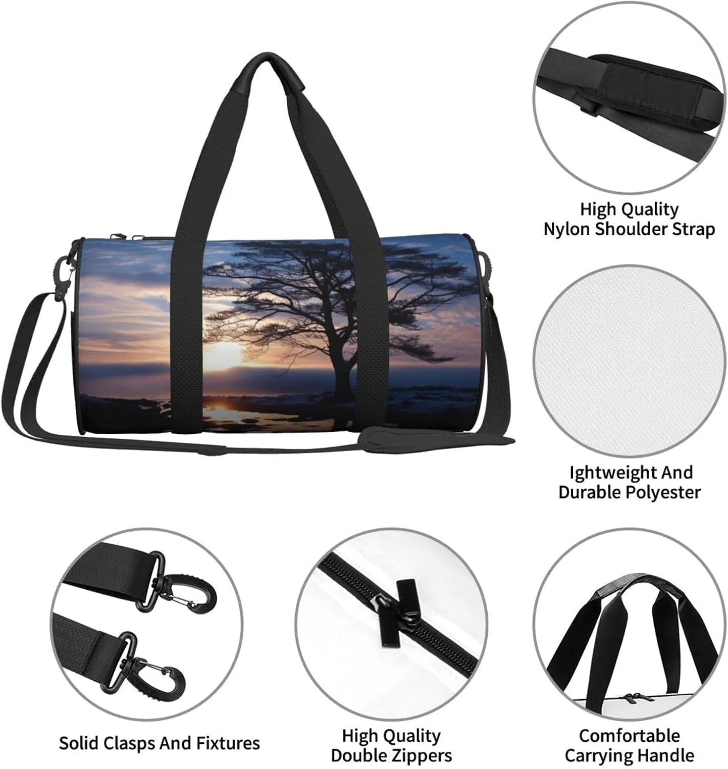Tree branch silhouette at dusk Travel Duffle Bag for Men Women Sport Gym Bag Foldable Weekender Bag Carry on Overnight Bag for Travel Swimming Basketball