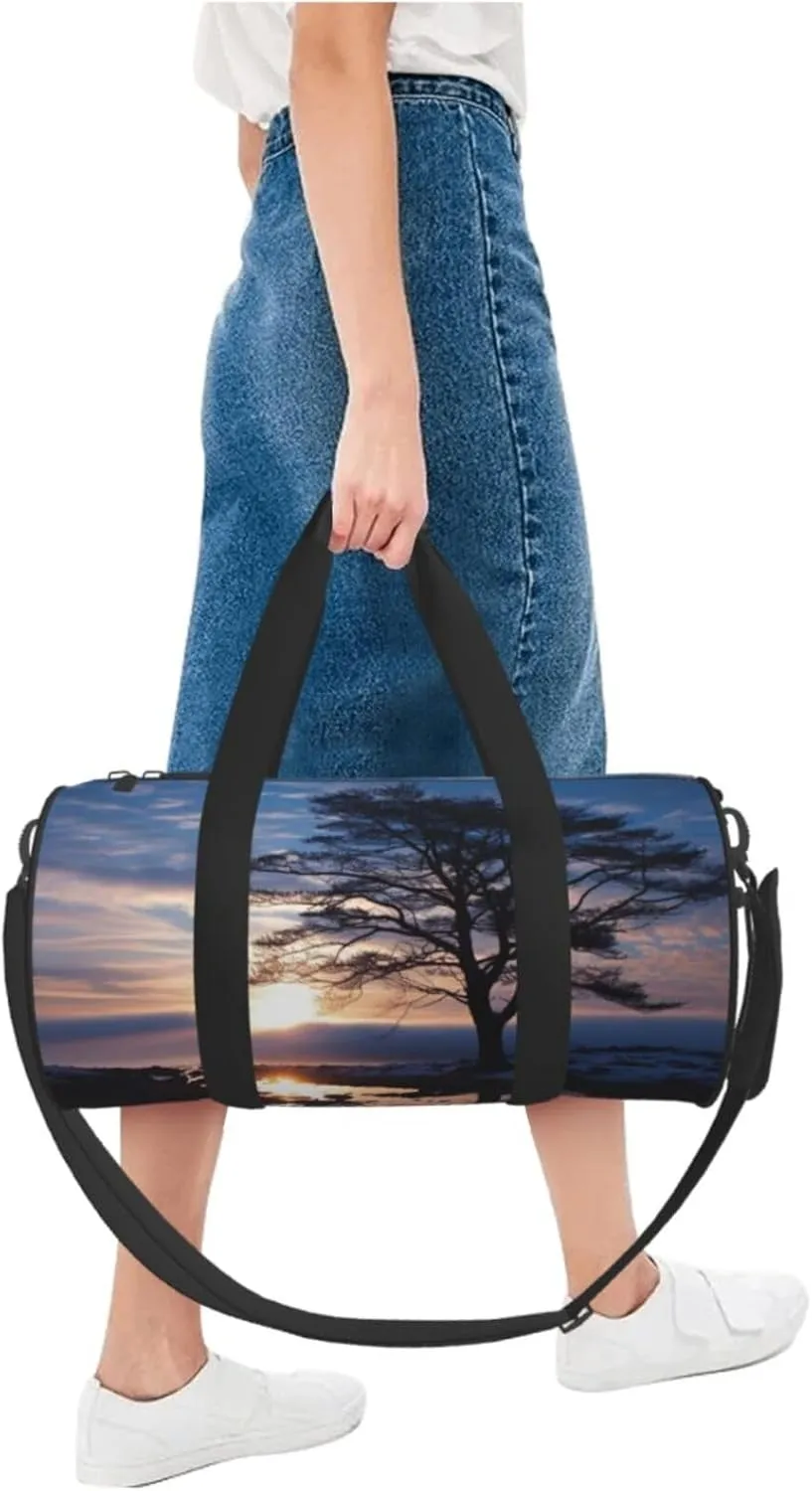 Tree branch silhouette at dusk Travel Duffle Bag for Men Women Sport Gym Bag Foldable Weekender Bag Carry on Overnight Bag for Travel Swimming Basketball