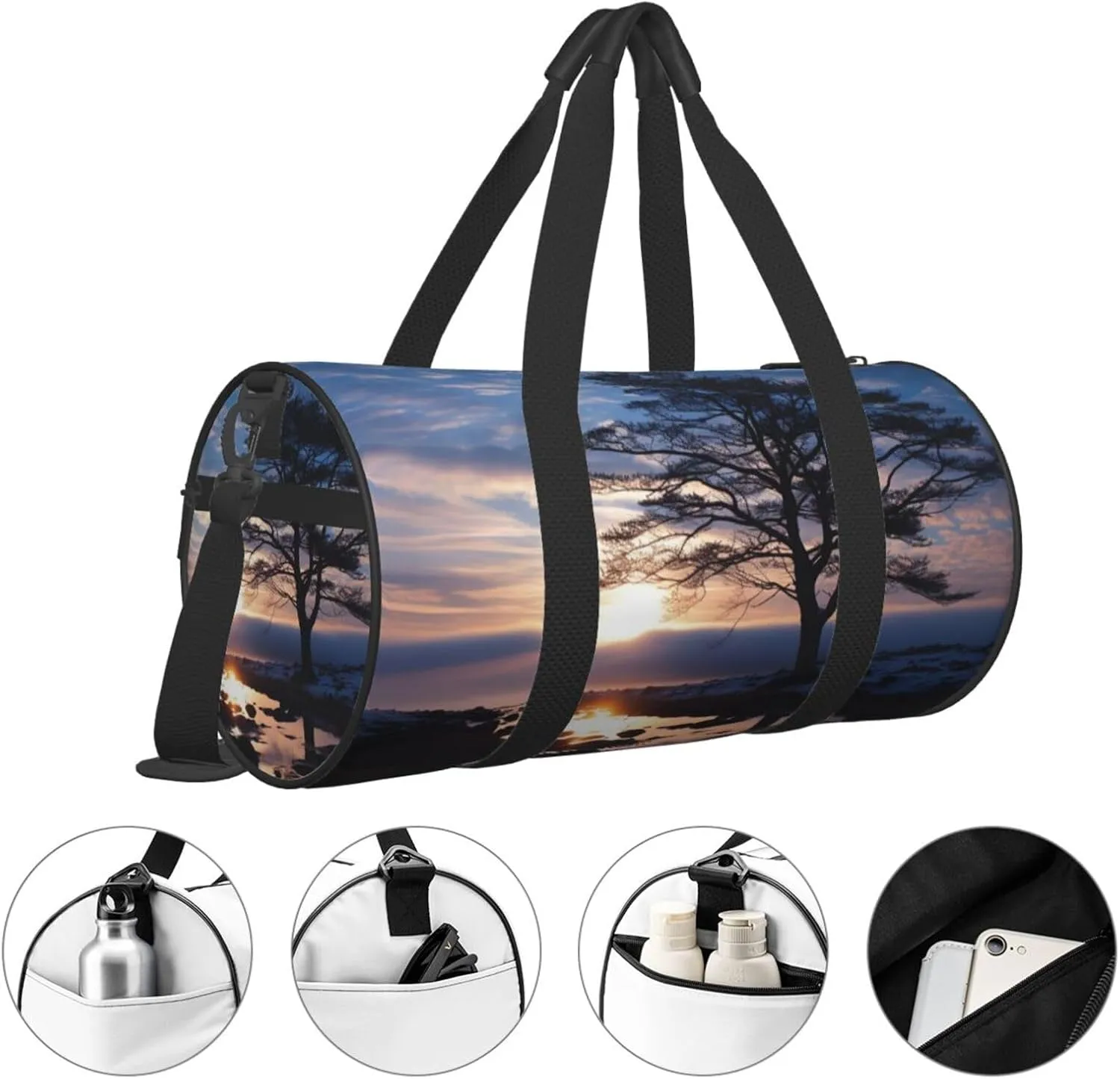 Tree branch silhouette at dusk Travel Duffle Bag for Men Women Sport Gym Bag Foldable Weekender Bag Carry on Overnight Bag for Travel Swimming Basketball