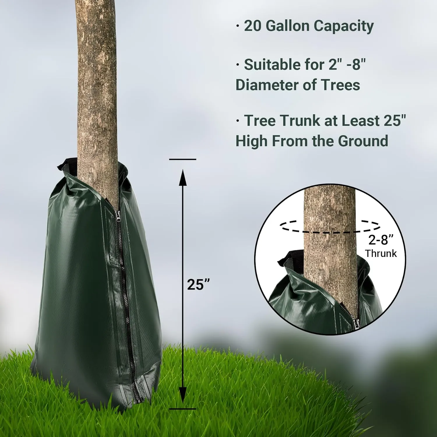 Tree Watering Bags 20 Gallon, Slow Release Gator Bags for Trees, Durable PVC Tree Drip Irrigation Bags with Heavy Duty Zipper, Deep Root Targeting - 5 Pack