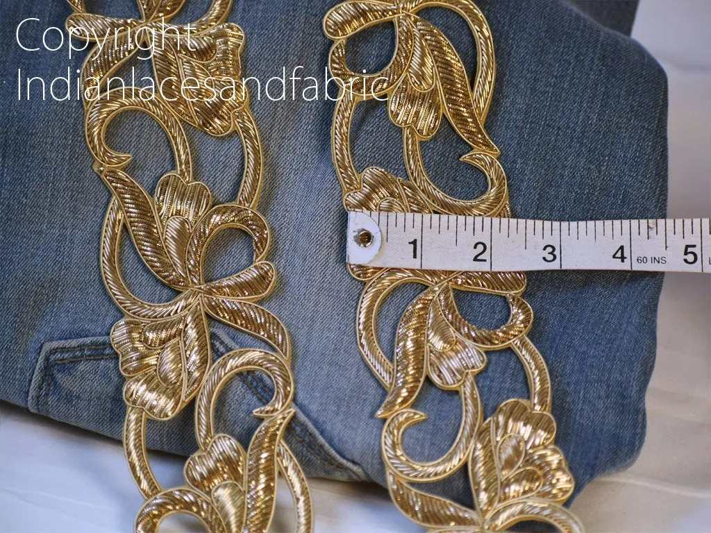 Trim by Yard Exclusive Handmade Zardozi Antique Gold Sari Border, Indian Handcrafted Bridal Embroidered Zari DIY Crafting Dress Costume Lace