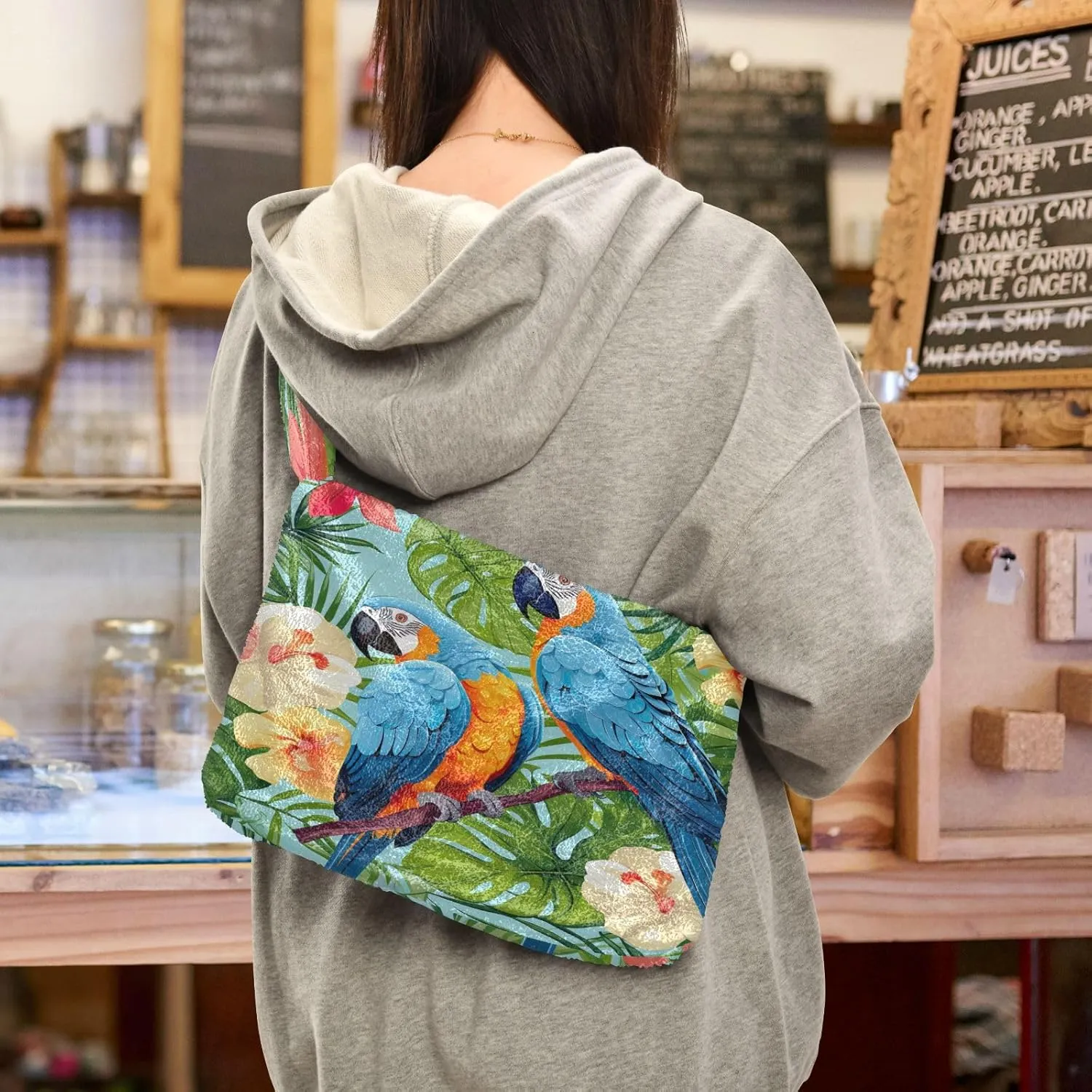Tropical Leaves on White Women's Shoulder Bag, Long Shoulder Bag, Hand Bag for Ladies
