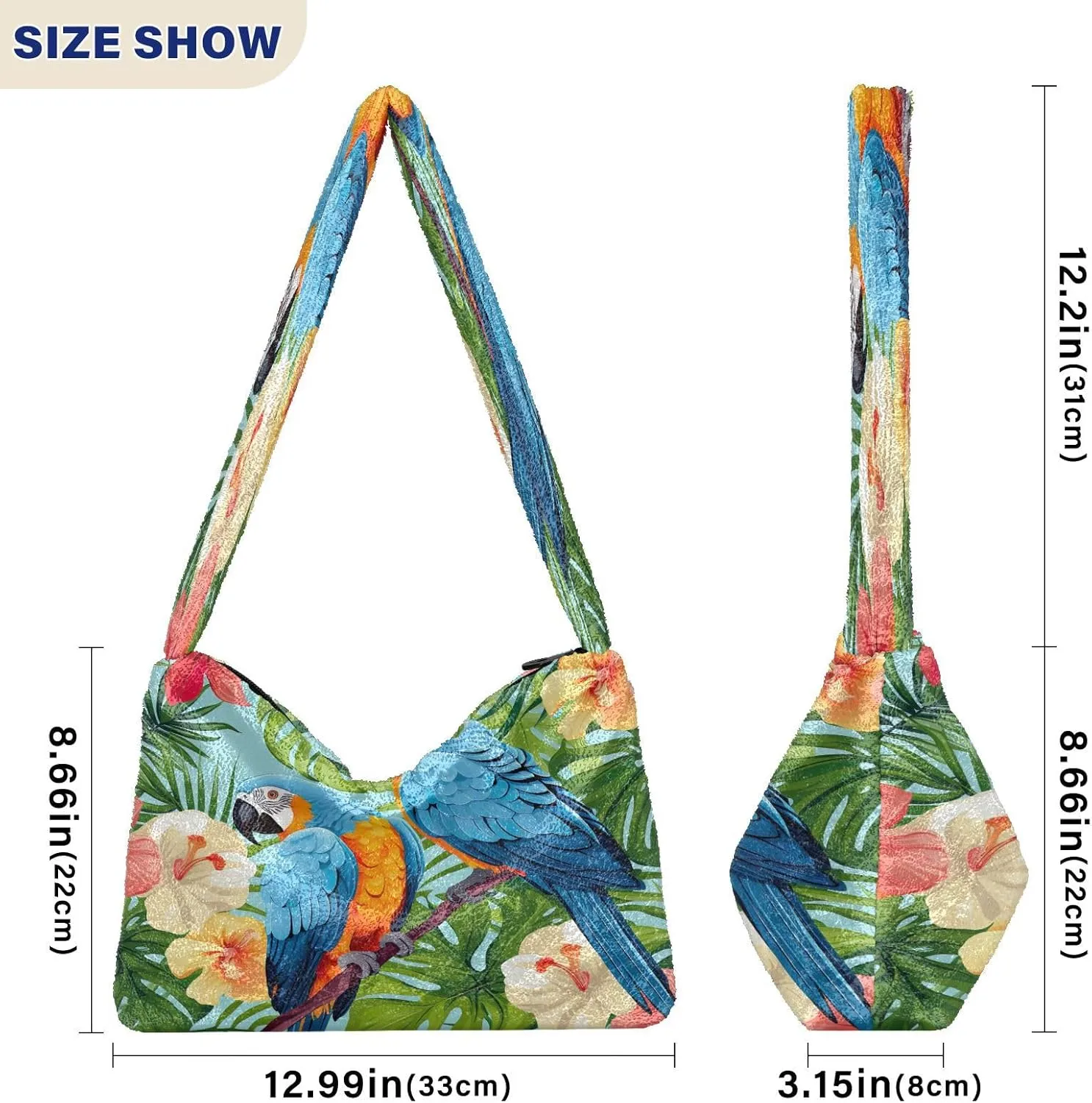 Tropical Leaves on White Women's Shoulder Bag, Long Shoulder Bag, Hand Bag for Ladies