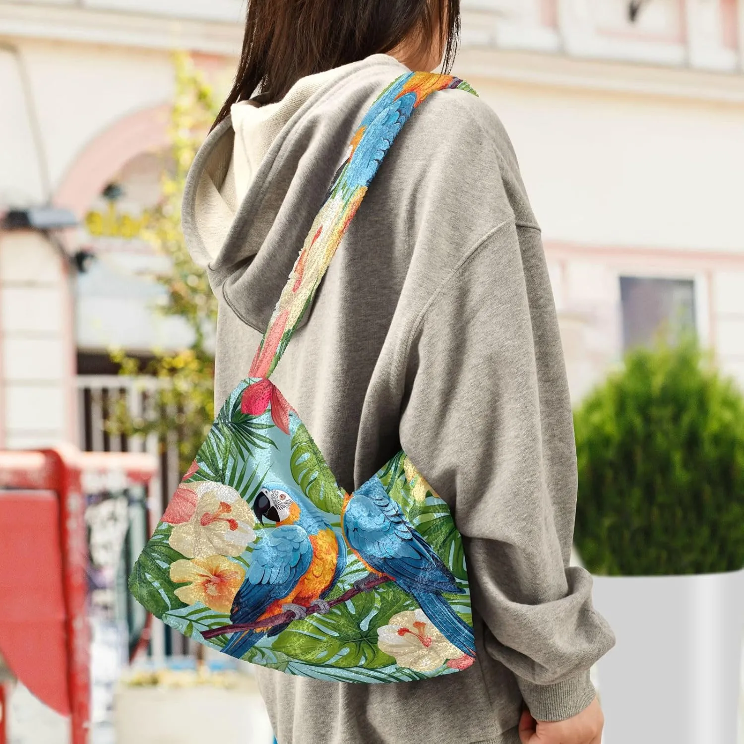 Tropical Leaves on White Women's Shoulder Bag, Long Shoulder Bag, Hand Bag for Ladies
