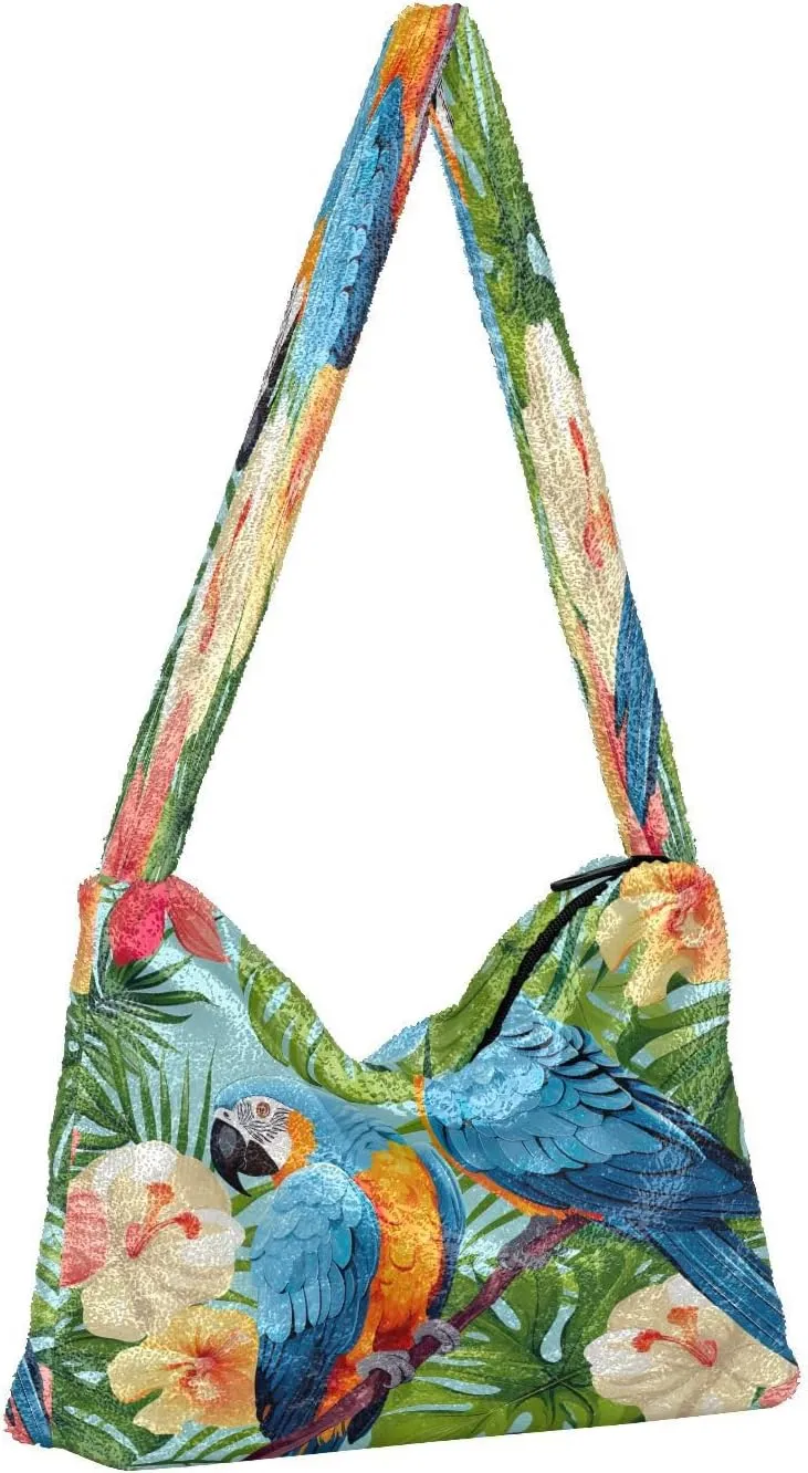 Tropical Leaves on White Women's Shoulder Bag, Long Shoulder Bag, Hand Bag for Ladies