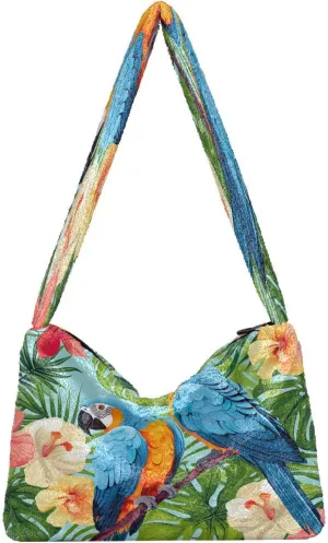 Tropical Leaves on White Women's Shoulder Bag, Long Shoulder Bag, Hand Bag for Ladies