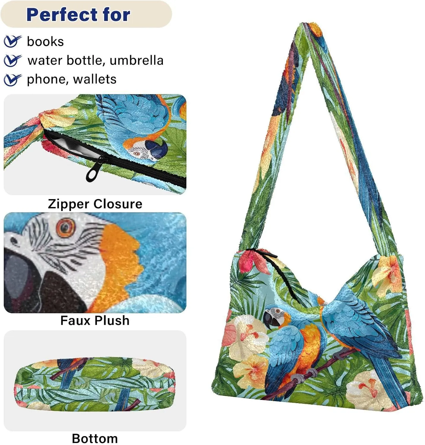 Tropical Leaves on White Women's Shoulder Bag, Long Shoulder Bag, Hand Bag for Ladies