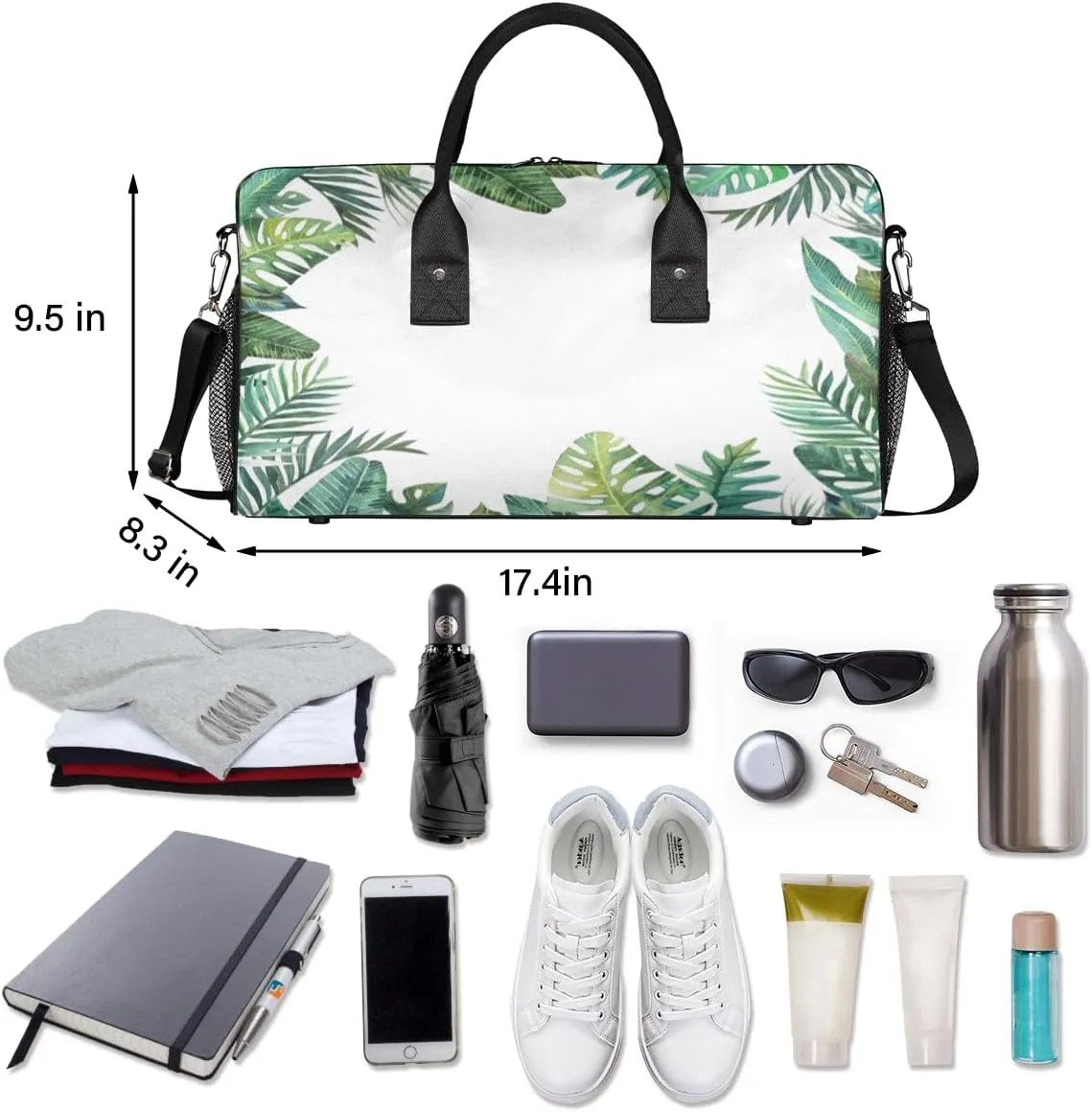 Tropical Palm Leaves Jungle Leaf Travel Duffle Bag for Women Men Foldable Waterproof Weekender Bag Carry on Tote for Overnight Sports Gym Palm Leaves