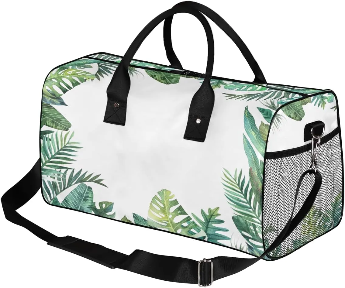 Tropical Palm Leaves Jungle Leaf Travel Duffle Bag for Women Men Foldable Waterproof Weekender Bag Carry on Tote for Overnight Sports Gym Palm Leaves