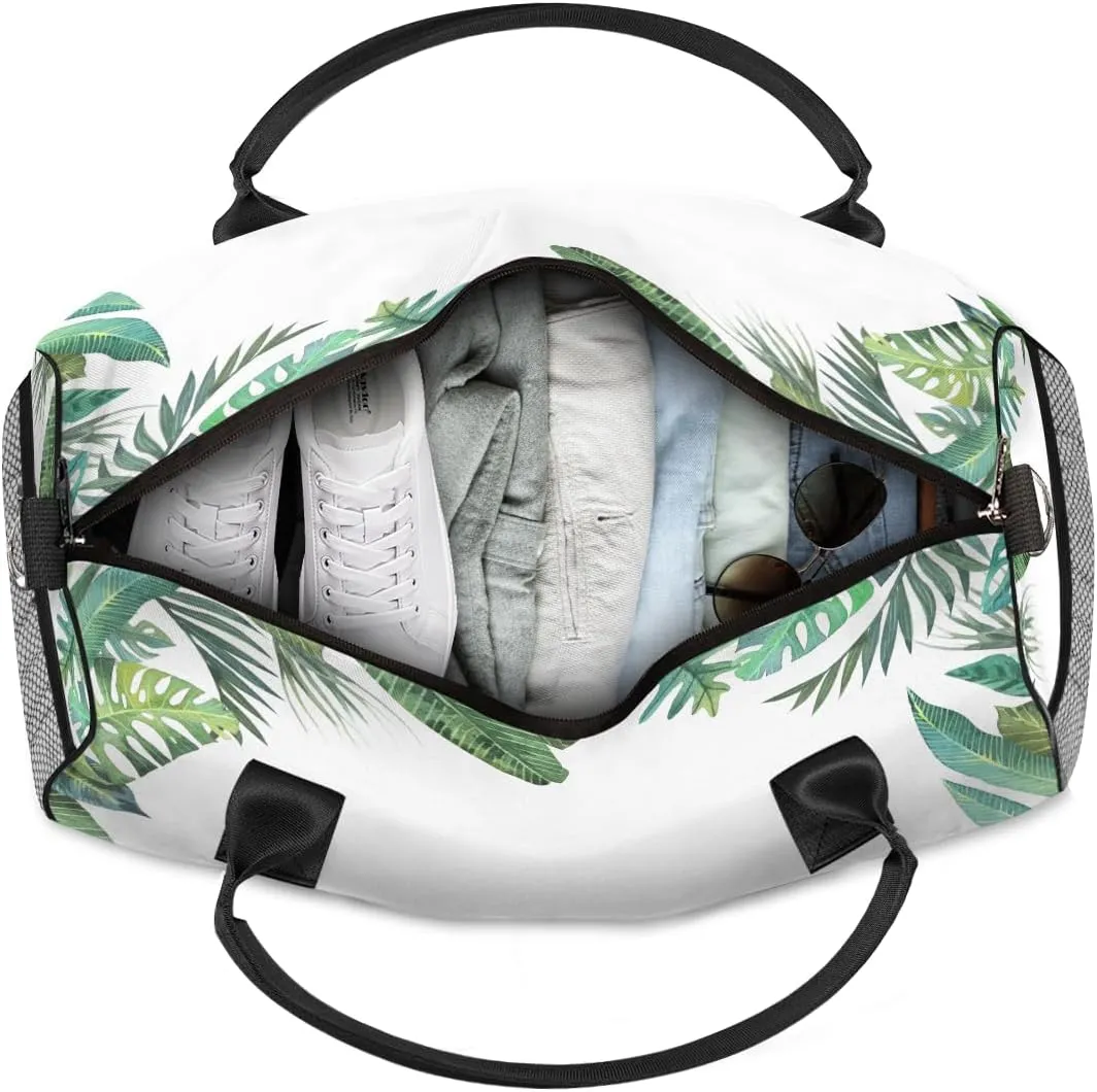 Tropical Palm Leaves Jungle Leaf Travel Duffle Bag for Women Men Foldable Waterproof Weekender Bag Carry on Tote for Overnight Sports Gym Palm Leaves