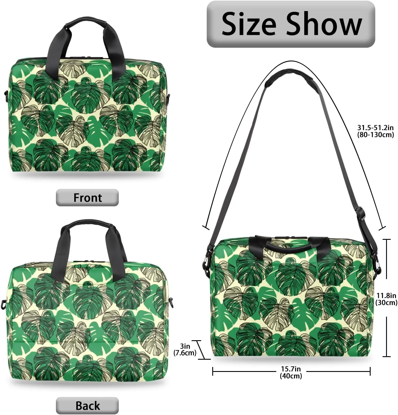 Tropical Palm Tree Leaves 14 15 15.6 inch Laptop Briefcase Shoulder Bag Leaf Waterproof Travel Laptop Sleeve Case Work Computer Cover Carrying Bag
