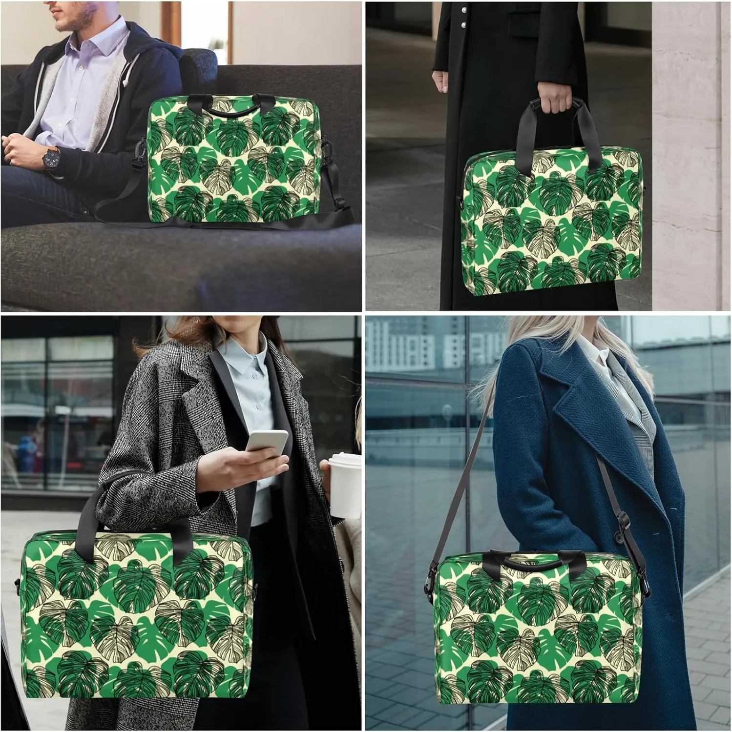 Tropical Palm Tree Leaves 14 15 15.6 inch Laptop Briefcase Shoulder Bag Leaf Waterproof Travel Laptop Sleeve Case Work Computer Cover Carrying Bag