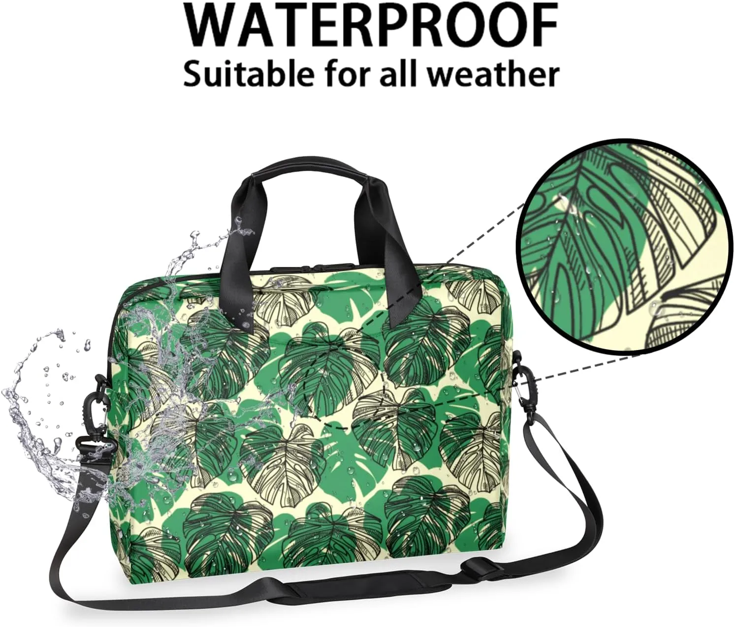 Tropical Palm Tree Leaves 14 15 15.6 inch Laptop Briefcase Shoulder Bag Leaf Waterproof Travel Laptop Sleeve Case Work Computer Cover Carrying Bag