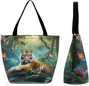 Tropical Rainforest Animal Tiger Women Tote Bag Casual Shoulder Bag Travel Shopping Handbags for Work Travel Fashion Gifts