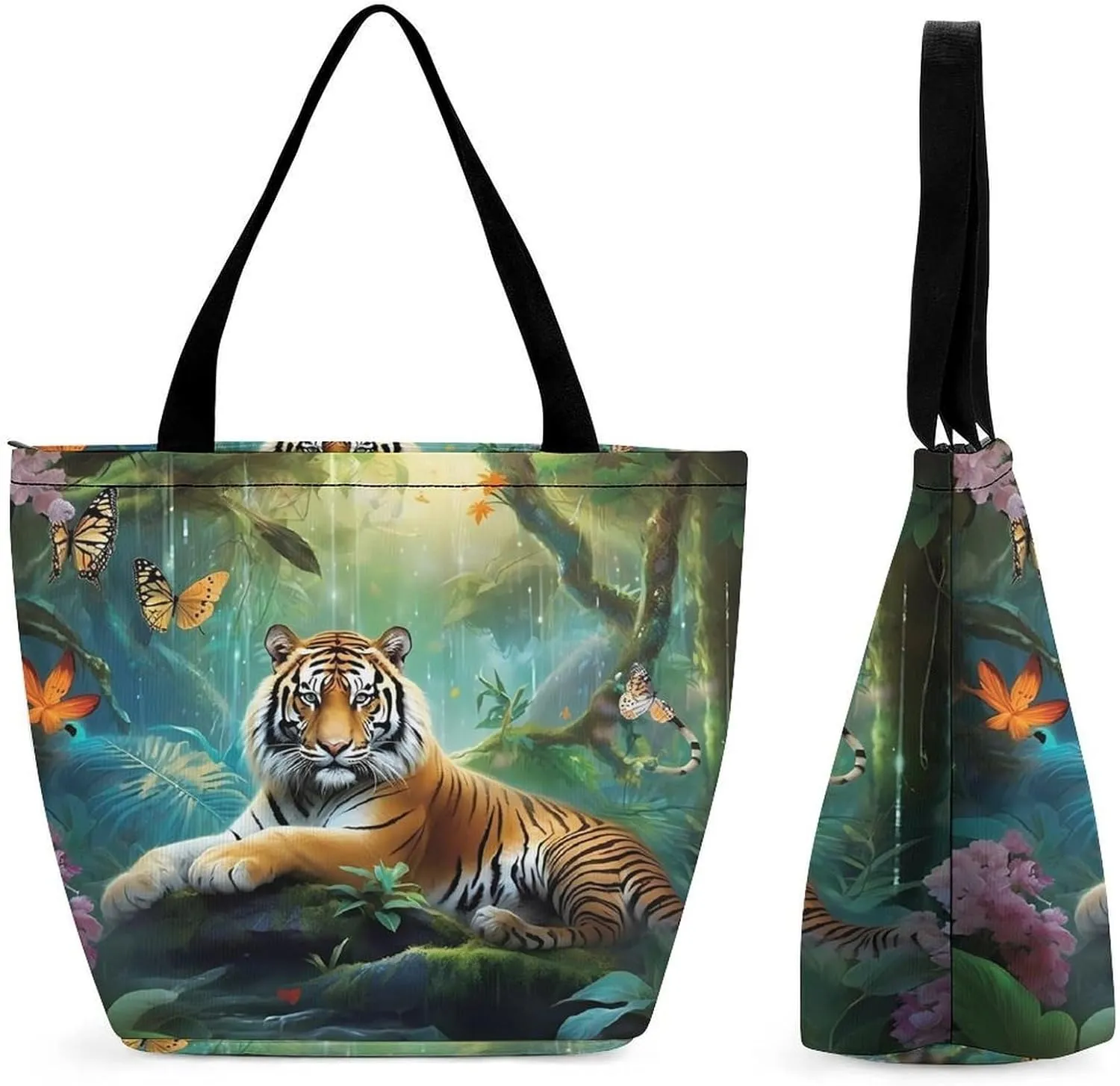 Tropical Rainforest Animal Tiger Women Tote Bag Casual Shoulder Bag Travel Shopping Handbags for Work Travel Fashion Gifts