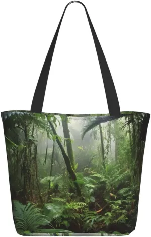 Tropical Rainforest Tote Bag for Women Large Shoulder Bag with Zipper Travel Handbag with Pockets Reusable Shopping Bag Aesthetic Beach Bags