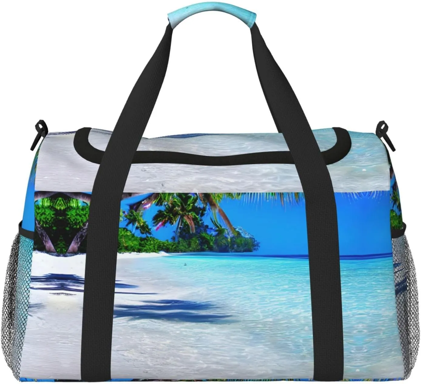 Tropical White Sand Beach and Ocean print Large Canvas Travel Duffel Bag Weekender Bags for Women Overnight Bag Carry On Tote Bag