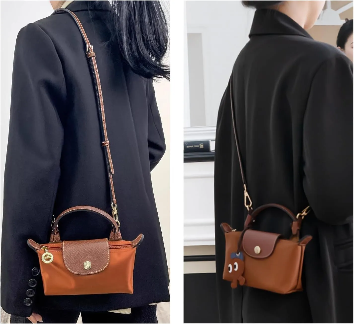 TUKYWAN Bags Leather Shoulder Strap for Longchamp Mini Bag,Bag Transformation Set Handbag Strap Adjustable with 2Pcs D Rings for DIY(Strap Set,Taro Purple)