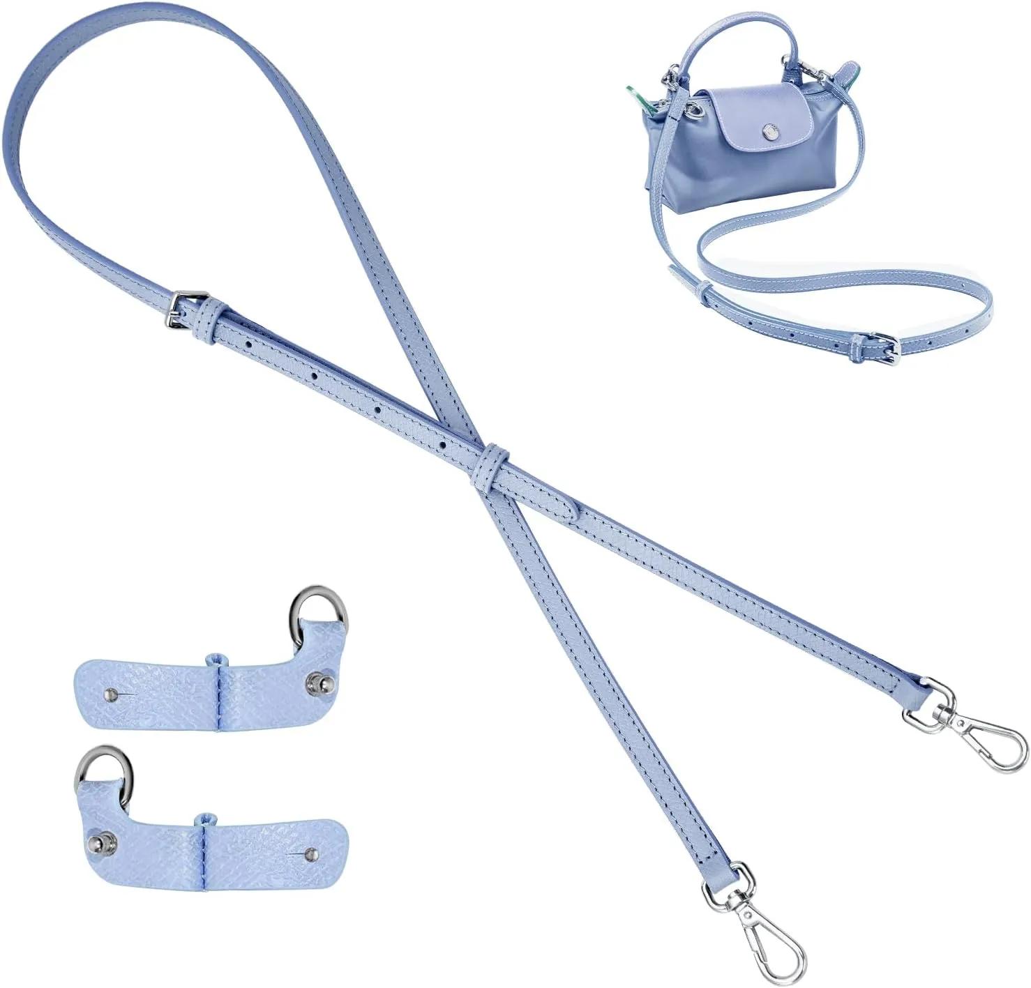 TUKYWAN Bags Leather Shoulder Strap for Longchamp Mini Bag,Bag Transformation Set Handbag Strap Adjustable with 2Pcs D Rings for DIY(Strap Set,Taro Purple)