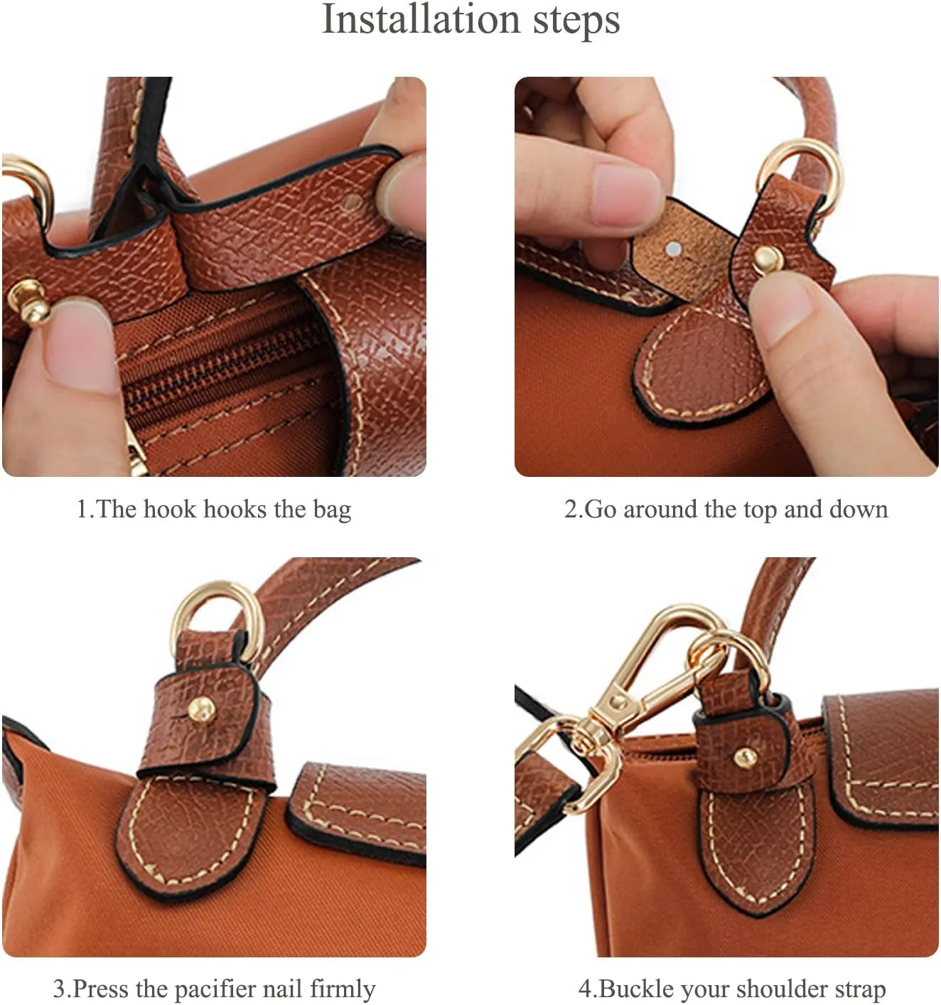 TUKYWAN Bags Leather Shoulder Strap for Longchamp Mini Bag,Bag Transformation Set Handbag Strap Adjustable with 2Pcs D Rings for DIY(Strap Set,Taro Purple)