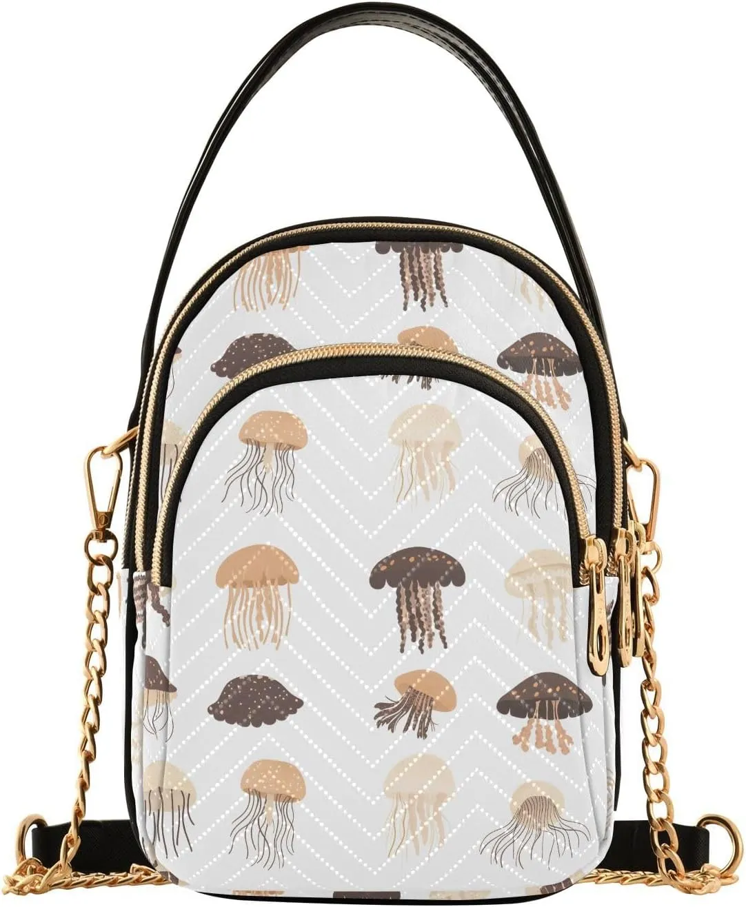 Twelve Jellyfishs Pattern Shoulder Handbag for Girls Stylish Crossbody Handbags with Detachable Chain Shoulder Strap