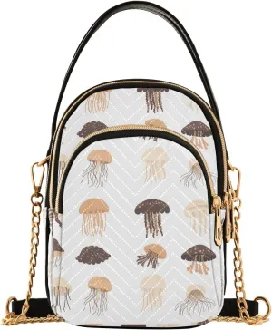 Twelve Jellyfishs Pattern Shoulder Handbag for Girls Stylish Crossbody Handbags with Detachable Chain Shoulder Strap