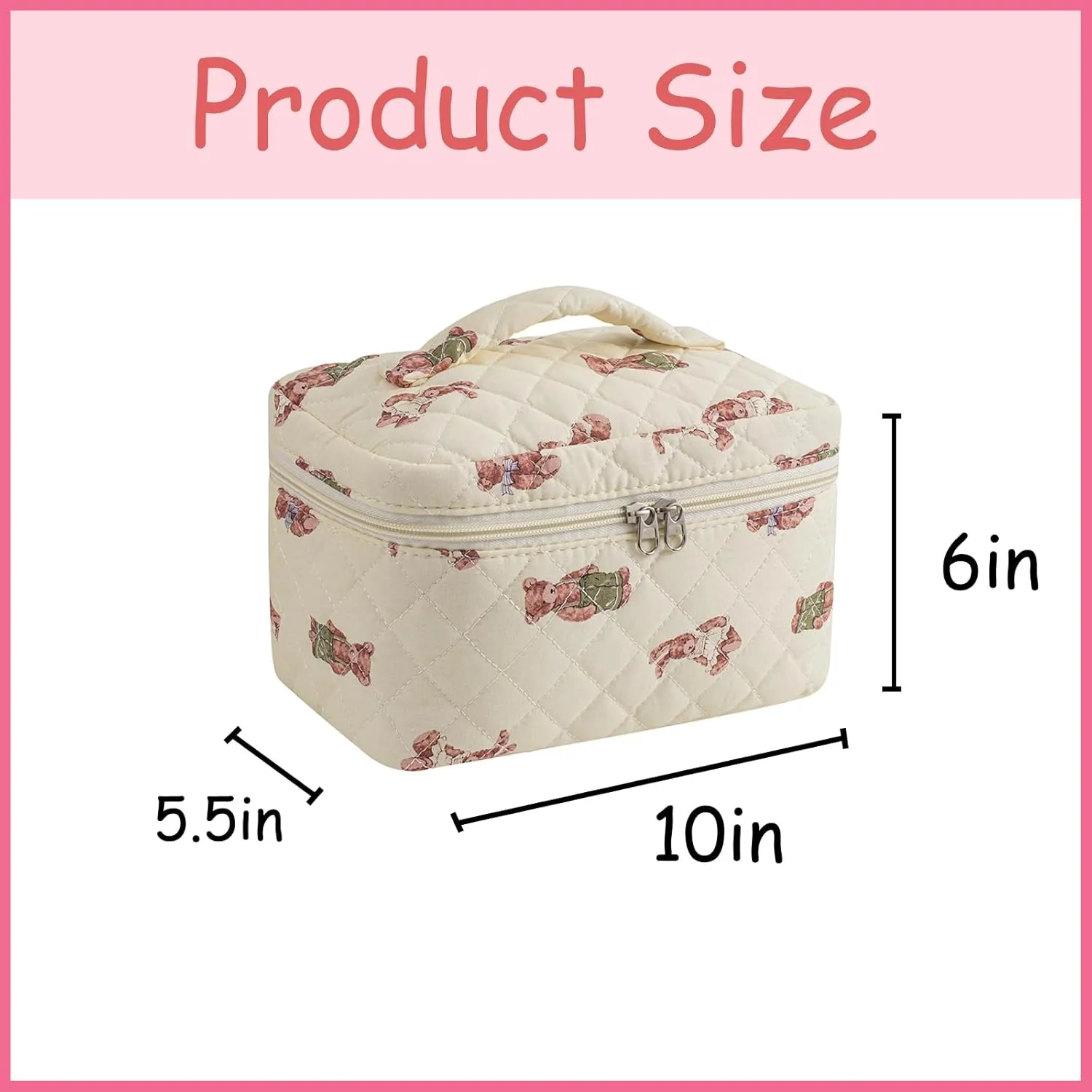 uekeboag 2 pcs Large Floral Quilted Makeup Bag Set for Women, Cotton Quilted Big Cosmetic Bag, Coquette Aesthetic Cute Travel Toiletry Bag