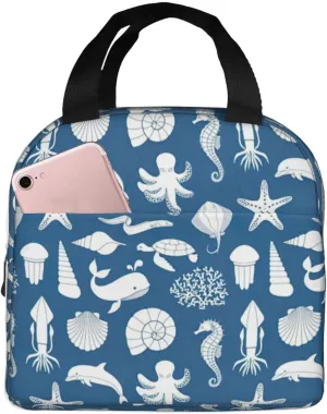 Underwater Marine Life Print Lunch Bag,Reusable Insulated Lunch Tote Bag For Work/Office/Picnic/Travel