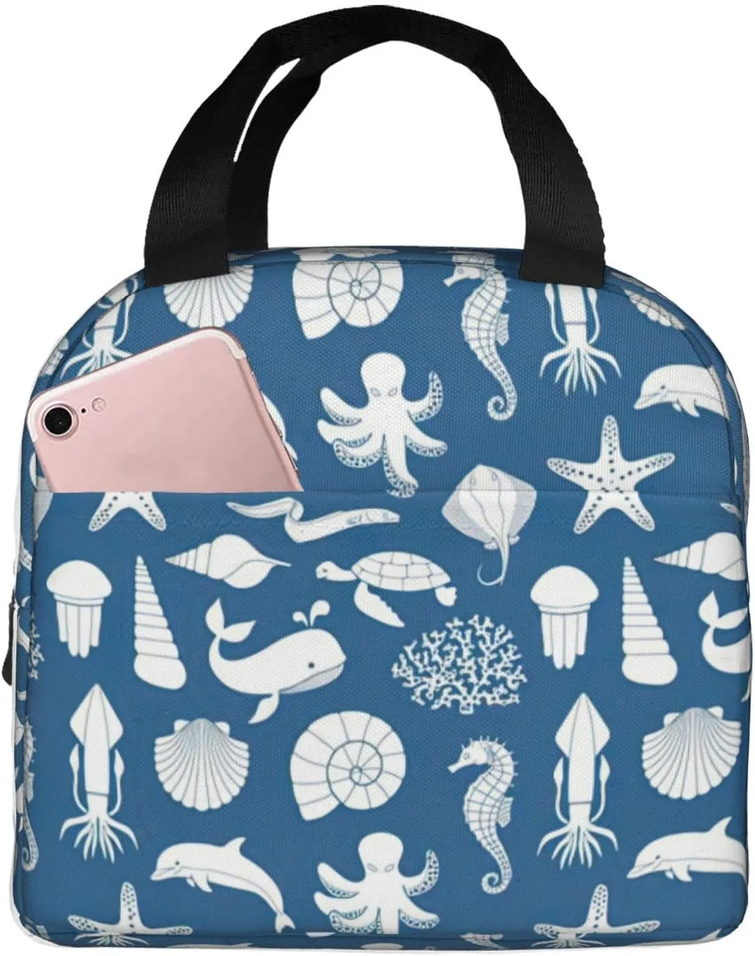 Underwater Marine Life Print Lunch Bag,Reusable Insulated Lunch Tote Bag For Work/Office/Picnic/Travel