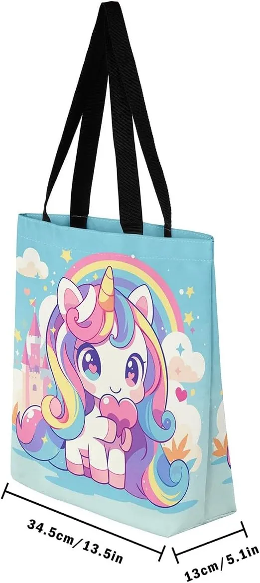 Unicorn Canvas Tote Bag Unicorns Foldable Handbag Cute Rainbow Cartoon Horse Canvas Bag Kawaii Shoulder Bag