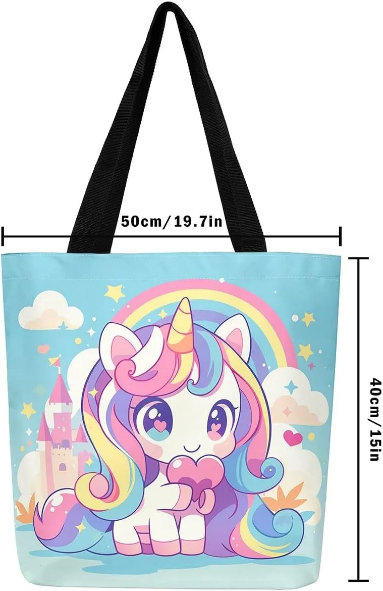 Unicorn Canvas Tote Bag Unicorns Foldable Handbag Cute Rainbow Cartoon Horse Canvas Bag Kawaii Shoulder Bag