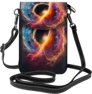 Universe Nebula Print Small Crossbody Bags for Women Leather Cell Phone Purses Mini Leather Shoulder Handbag Adjustable Strap