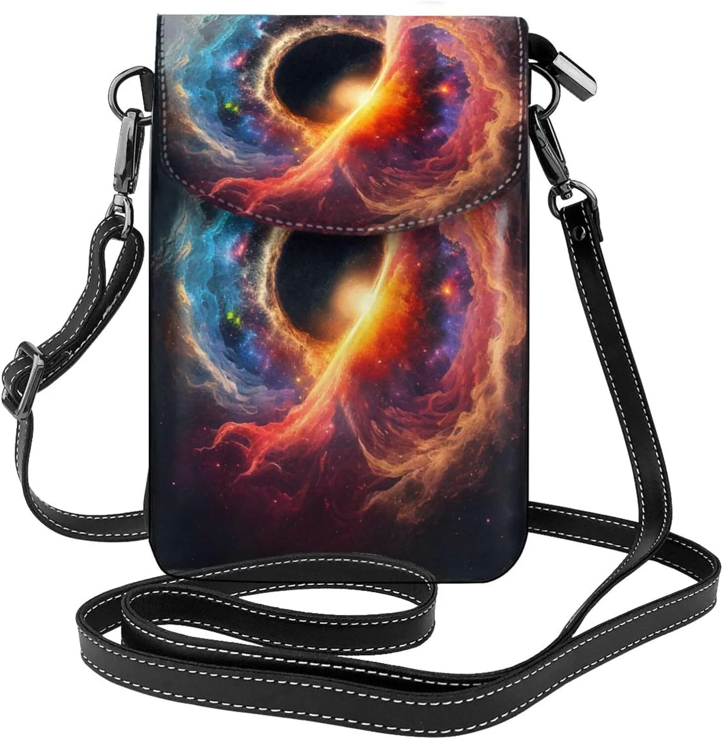 Universe Nebula Print Small Crossbody Bags for Women Leather Cell Phone Purses Mini Leather Shoulder Handbag Adjustable Strap