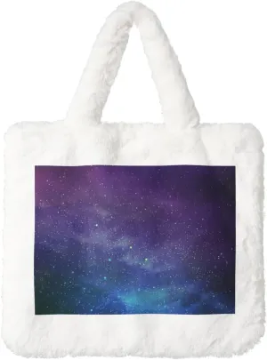 Universe with Stars Galaxy Interstellar Print Cute Autumn Winter Plush Handbag Large Capacity Festival Party Present Bag