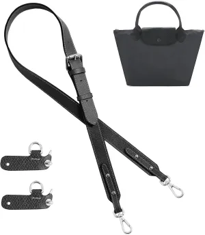 Upgraded Leather Purse Strap Replacement Compatible with Longchamp S M L Bag, Anti-Slip Leather Shoulder Strap Bag Conversion Kit Adjustable for Most Bag Pouch Women (Grey, L)