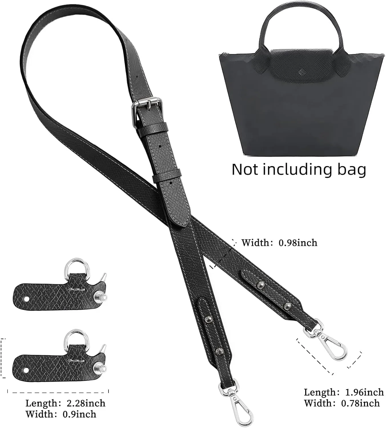 Upgraded Leather Purse Strap Replacement Compatible with Longchamp S M L Bag, Anti-Slip Leather Shoulder Strap Bag Conversion Kit Adjustable for Most Bag Pouch Women (Grey, L)