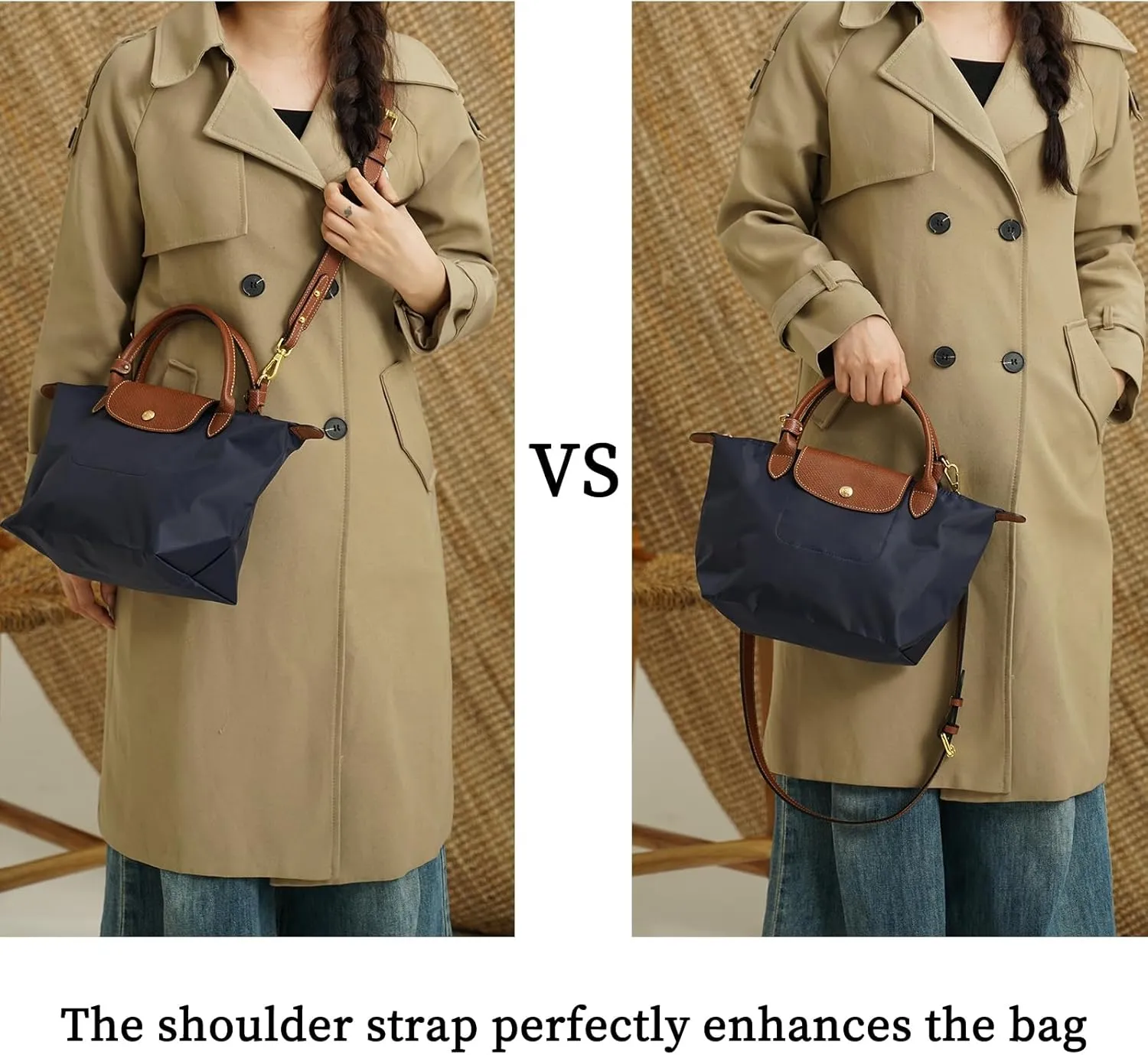Upgraded Leather Purse Strap Replacement Compatible with Longchamp S M L Bag, Anti-Slip Leather Shoulder Strap Bag Conversion Kit Adjustable for Most Bag Pouch Women (Grey, L)