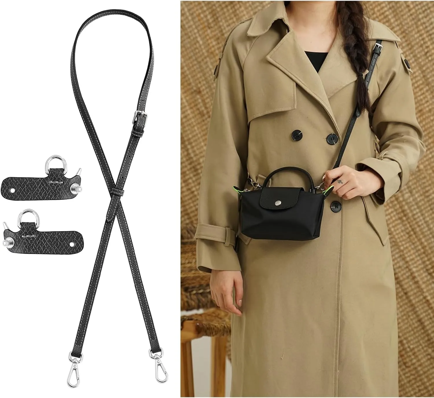 Upgraded Leather Purse Straps for Longchamp Mini Bag Conversion Kit, Bag Shoulder Strap Replacement Crossbody