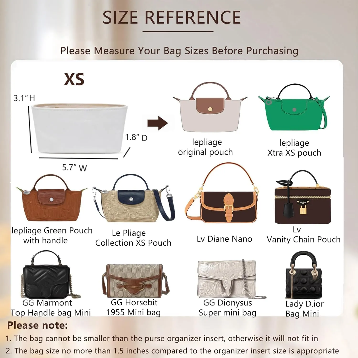 Upgraded Longchamp Mini Organizer Insert, DupontPaper Lightweight Bag Organizer Insert Compatble with Longchamp le pliage Mini Pouch Handbag Inner Shaper (XS,Black)