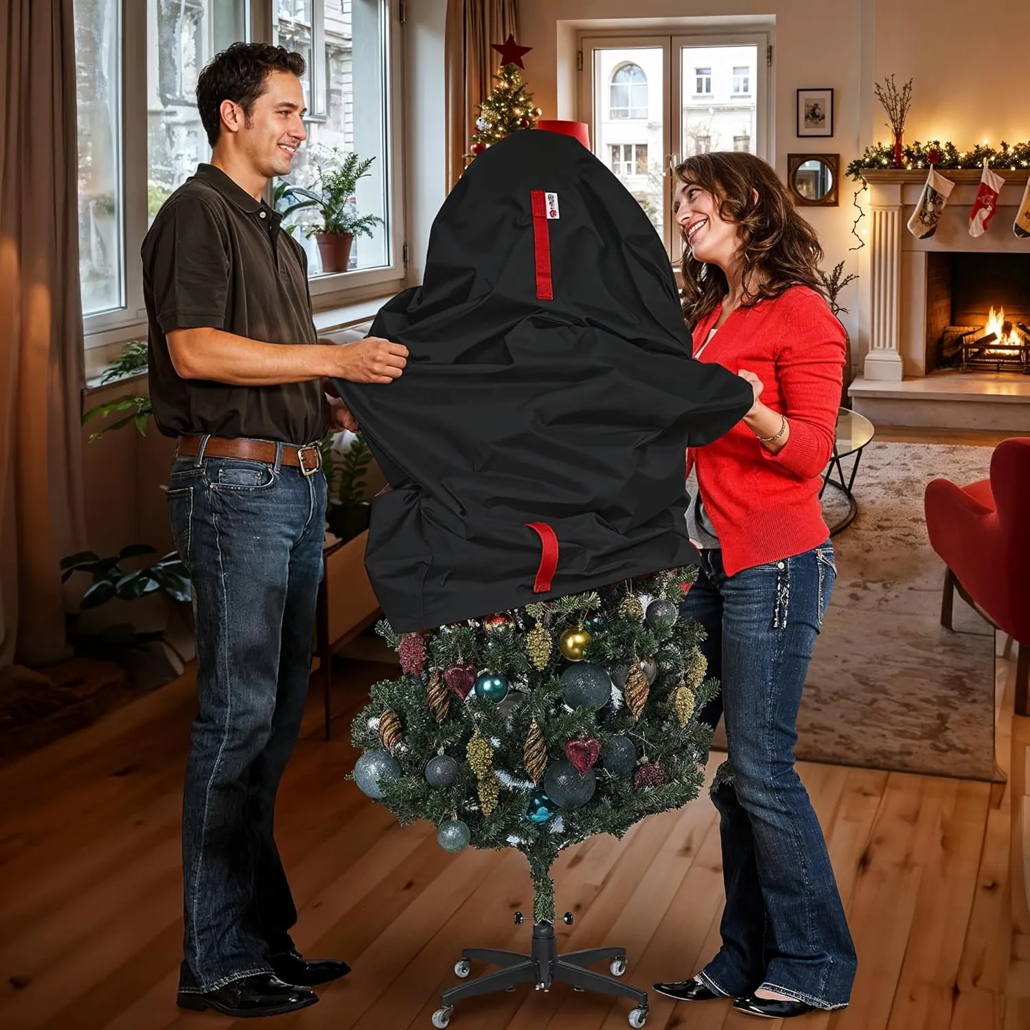 Upright Christmas Tree Storage Bag – For Topiary Trees up to 5 ft Tall – Holiday Tree Covers, for Christmas Trees and Topiary Trees Durable, Lightweight, Easy, Vertical Xmas Storage Bags - Black