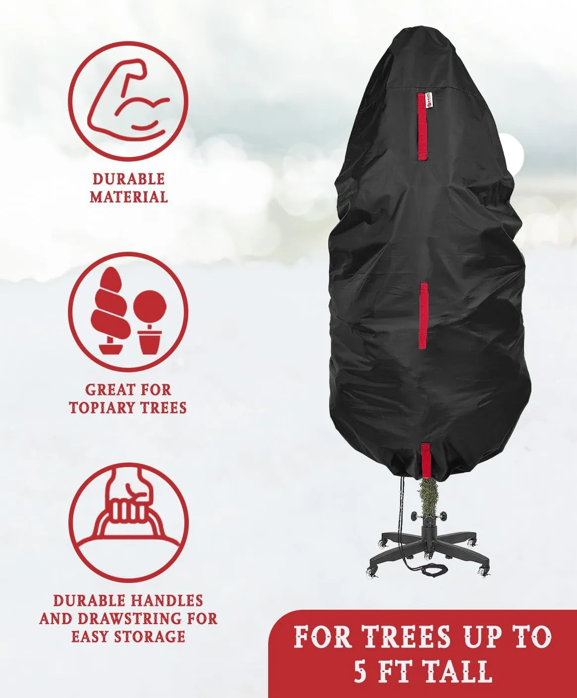Upright Christmas Tree Storage Bag – For Topiary Trees up to 5 ft Tall – Holiday Tree Covers, for Christmas Trees and Topiary Trees Durable, Lightweight, Easy, Vertical Xmas Storage Bags - Black